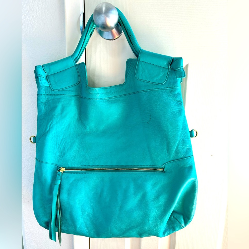 Foley + Corrina Mid City Tote teal convertible bag